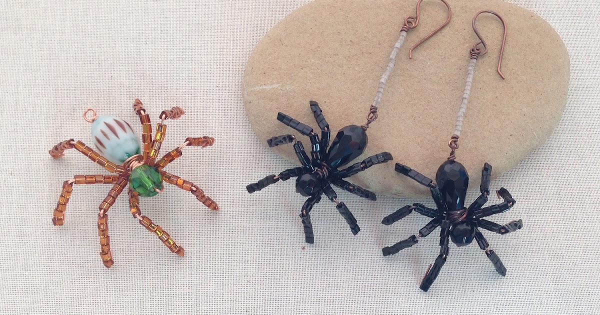 Creepy Halloween Bead and Wire Spider Earrings